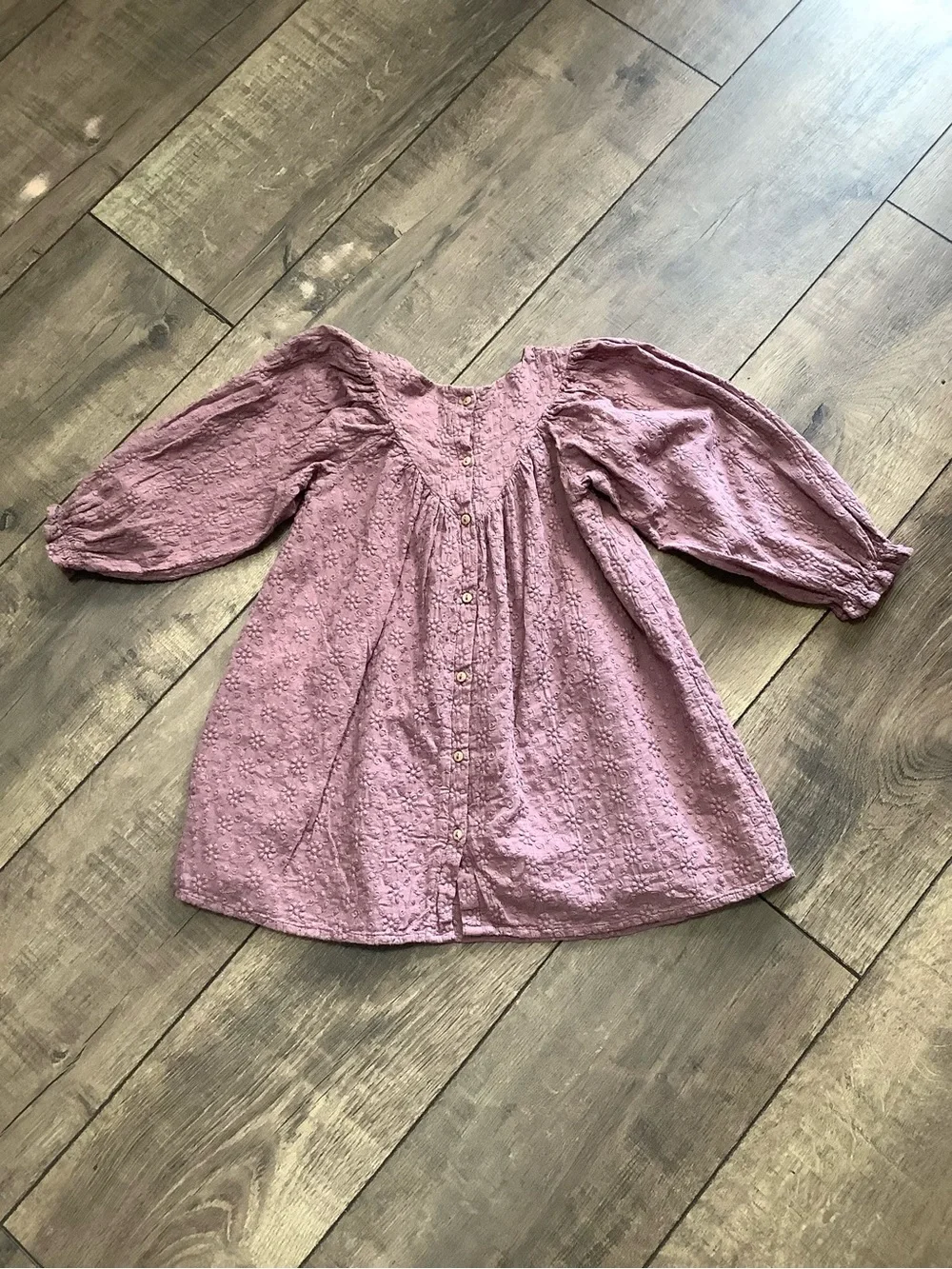 Zara Girls Dress Mauve Brown Puffy Balloon Sleeve Size 4/5 Years Textured Cotton